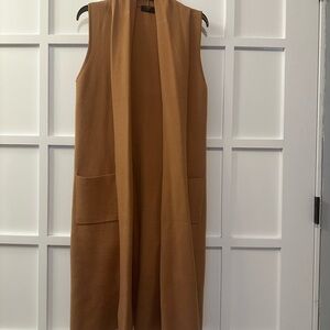 Tahari Cozy Camel Tan Brown Knit Long Vest Sleeveless